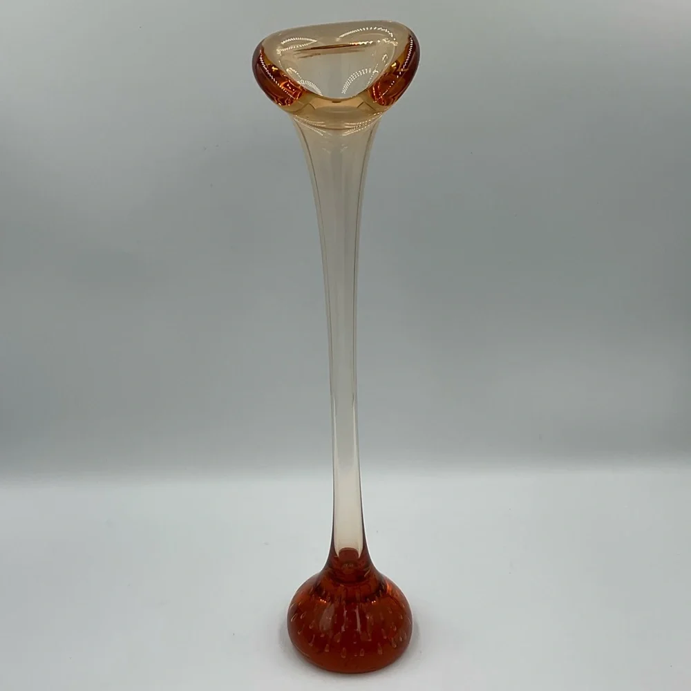 Vintage Amber Swedish Aseda Glasbruk Hand Blown “Jack in the Pulpit” Vase